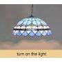 16'' Tiffany Style Blue Stained Glass Art Pendant Light Simple Dining Room Hanging Pendant Lamps for Kitchen Island Lighting,110V-240V/E27/40W