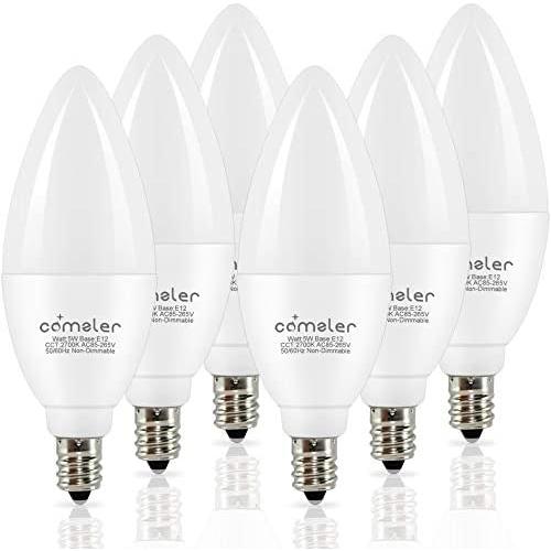 LED Candelabra Bulb, Ceiling Fan Light Bulbs, E12 LED Bulb, 5 Watt (60 Watt Equivalent), Soft White 2700K LED Chandelier Light Bulbs, Candle Bulb Small Base for Chandelier, Non-Dimmable (6 Pack)