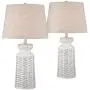 Helene Country Cottage Table Lamps Set of 2 Ceramic Rustic White Glaze Linen Shade for Living Room Family Bedroom Bedside - 360 Lighting