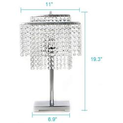 POPILION Glam Double-Deck Crystal Table Lamp,Chrome Desk Lamp with Elegant Crystal Lamp Shade,Nightstand Chandelier Lamps for Bedroom, Living Room,Study Room,Cafe