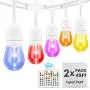 96FT RGB String Lights White Cord, Pergola Lights, Linkable & Extendable, Commercial Light String for Christmas, Halloween, Wedding Lights for Party, 2-Pack (48FT for Each)