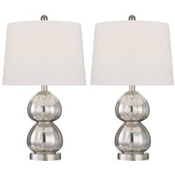 Maxax Modern Table Lamps Set of 2 Mercury Glass Desk Lamp with White Drum Shade for Living Room Family Bedroom Bedside Nightstand