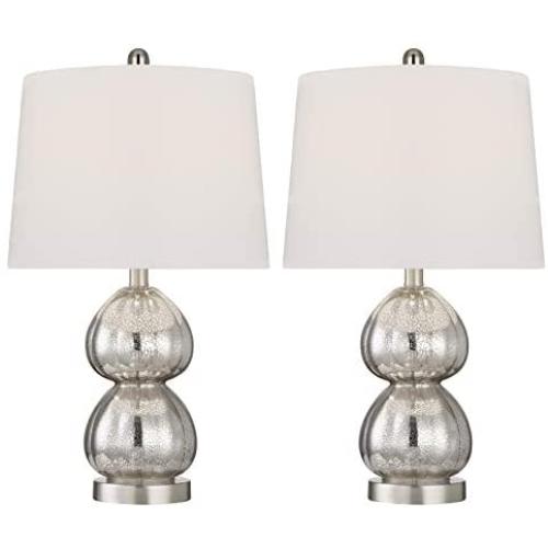 Maxax Modern Table Lamps Set of 2 Mercury Glass Desk Lamp with White Drum Shade for Living Room Family Bedroom Bedside Nightstand