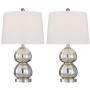 Maxax Modern Table Lamps Set of 2 Mercury Glass Desk Lamp with White Drum Shade for Living Room Family Bedroom Bedside Nightstand