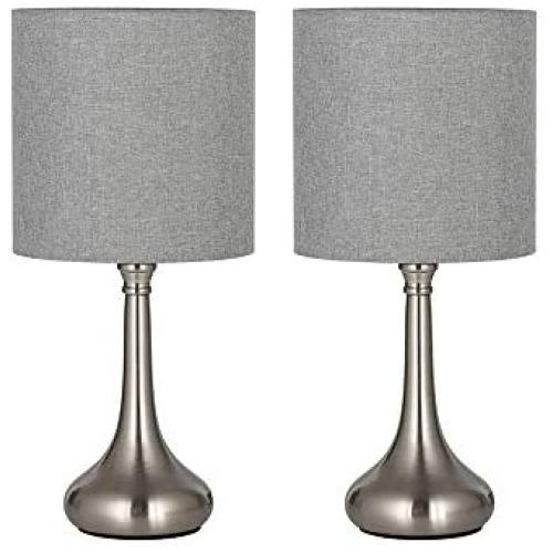 HAITRAL Modern Table Lamps - Small Nightstand Lamps Set of 2, Bedside Desk Lamps for Bedroom, Office, Living Room, Silver