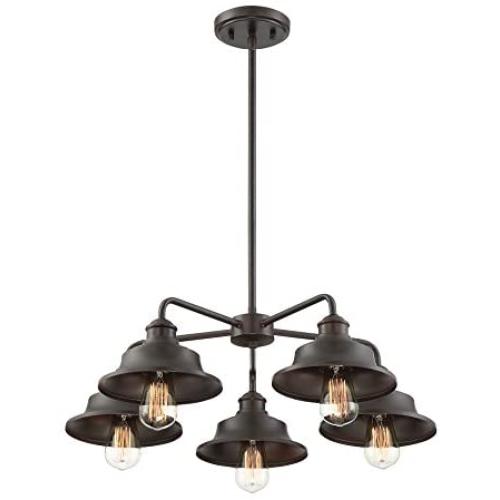 Trade Winds Lighting TW10052ORB 5 Light Vintage Industrial Hanging Ceiling Pendant Chandelier with Metal Shades, 60 Watts, in Oil Rubbed Bronze