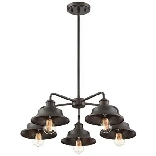 Trade Winds Lighting TW10052ORB 5 Light Vintage Industrial Hanging Ceiling Pendant Chandelier with Metal Shades, 60 Watts, in Oil Rubbed Bronze