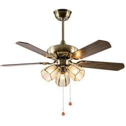 SOZOMO 42'' Modern Ceiling Fan, Indoor Antique Brass Ceiling Fan with Blown Splicing Glass Lampshade, Pull Chain Ceiling Fan Light Fixture For Bedroom, Dining Room. (5 Wooden Blades)
