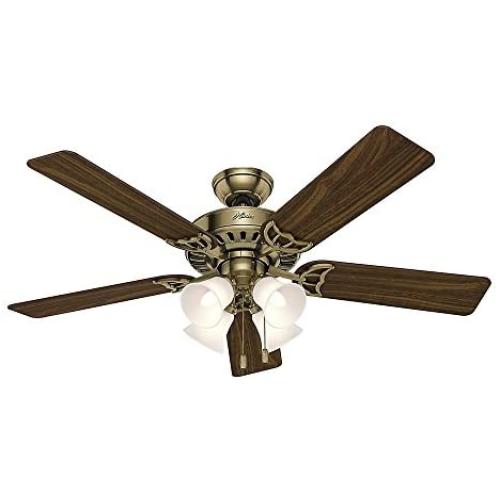 Hunter Studio Series Indoor Ceiling Fan with LED Light and Pull Chain Control, 52'', Antique Brass