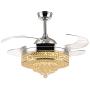 APBEAM Modern Crystal Chandelier Ceiling Fans with Retractable Blades, 36 Inch Fandelier Ceiling Fan with Light Dimmable for Living Room Dining Room Bedroom Chrome Finish