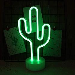 Cactus Neon Sign Night Light Lamp with Holder Base Decorative Marquee Signs Light Battery Operated Wall Decoration for Living Room Bedroom Christmas Party Supplies Kids Toys Birthday Gifts