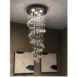 Modern K9 Crystal Spiral Raindrop Chandelier - Flush Mount LED Ceiling Light Fixture Pendant Lamp for Dining Room Bathroom Bedroom Livingroom