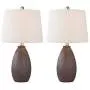 Maxax Ceramic Table Lamps Set of 2 Nightstand Lamps with Oatmeal Shade Bedside Desk Lamps for Bedroom, Living Room, Office, Brown Finish