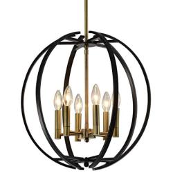 FLSNT 6-Light Chandelier,Rustic Vintage Chandelier Lighting Fixtures with Black Metal Cage for Foyer,Dining Room,Living Room,Kitchen Island,Adjustable Height(No Bulb)