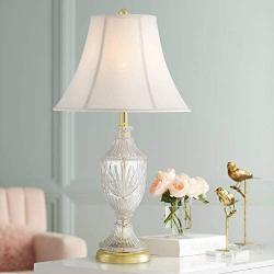 Traditional Table Lamp Cut Glass Urn Brass White Cream Bell Shade for Living Room Family Bedroom Bedside Nightstand - Regency Hill
