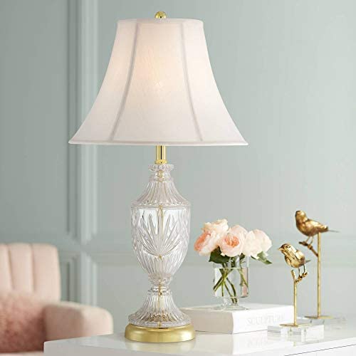 Traditional Table Lamp Cut Glass Urn Brass White Cream Bell Shade for Living Room Family Bedroom Bedside Nightstand - Regency Hill