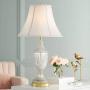 Traditional Table Lamp Cut Glass Urn Brass White Cream Bell Shade for Living Room Family Bedroom Bedside Nightstand - Regency Hill