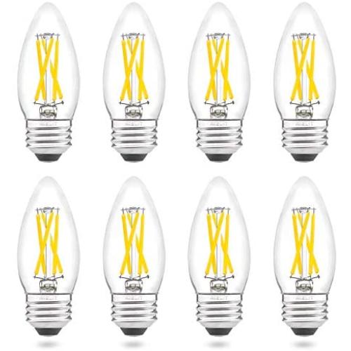 AIELIT B11 Light Bulb Dimmable, Bright White 5000K, 4W Candle LED Bulbs 40 Watt Equivalent, E26 Candelabra Filament Bulb for Bedroom Living Room Kitchen Chandelier, Ceiling Fan, Pendant Lights, 8 Pcs