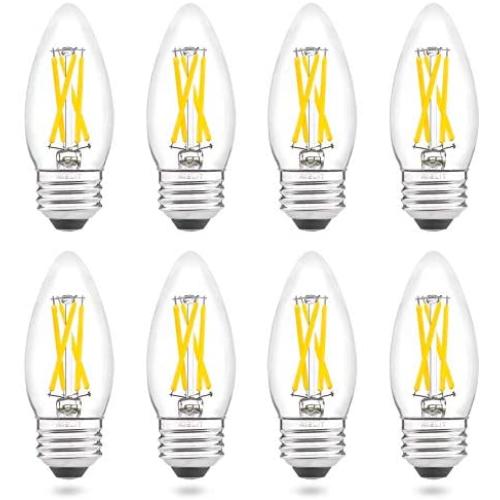 AIELIT B11 Light Bulb Dimmable, Bright White 5000K, 4W Candle LED Bulbs 40 Watt Equivalent, E26 Candelabra Filament Bulb for Bedroom Living Room Kitchen Chandelier, Ceiling Fan, Pendant Lights, 8 Pcs