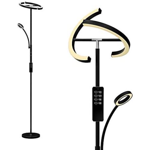 A-ANTEN Floor Lamp, Modern LED Torchiere Floor Lamp with Reading Light, Support Stepless Color Temperature & Dimming, Tall Standing Pole Lamp with Remote & Touch Control for Living Room,Bedroom,Office