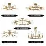 BONLICHT 6 Lights Semi Flush Mount Ceiling Light Brushed Brass Mid Century Modern Chandelier Lighting Gold Sputnik Ceiling Light Fixture for Dining Room Bed Room Kitchen Island Foyer Hallway