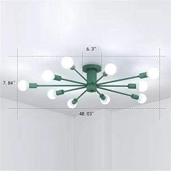 RUNNUP Contemporary Colorful Nordic Semi-Flush Mount Sputnik Ceiling Light 10 Lights Chandelier Light Metal Suspension Light for Kitchen Living Room Dining Room,Green