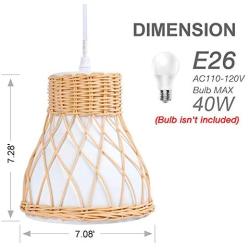 MUZILAN Rattan Hanging Pendant Lighting fixtures, 15.4 x 8.8 x 3.9 in,Dining Room Lighting fixtures Hanging, Weaving Natural Ceiling Hanging Light for Dining Room Living Room