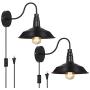 HAITRAL Plug in Wall Lamps Set of 2- Farmhouse Wall Sconces with Plug in Cord and Buttun Switch, Industrial Wall Light Fixtures Plug in for Bedroom, Living Room, Farmhouse, Bathroom Vanity-Black