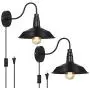 HAITRAL Plug in Wall Lamps Set of 2- Farmhouse Wall Sconces with Plug in Cord and Buttun Switch, Industrial Wall Light Fixtures Plug in for Bedroom, Living Room, Farmhouse, Bathroom Vanity-Black