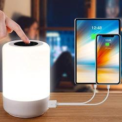 Table Lamp-Touch Sensor Lamp for Kids Bedroom, Rechargeable Dimmable Table Bedside Lamps with White Light + RGB Color Changing for Rea