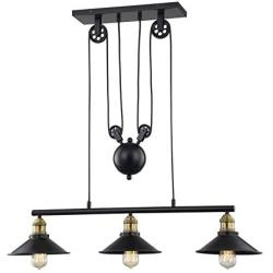 WOXXX Three-Light Pulley Pendant Light, Industrial Farmhouse Chandelier Modern Pendant Lighting Adjustable Rustic Vintage Ceiling Lights Fixture for Kitchen Island Dining Room Foyer Black