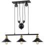 WOXXX Three-Light Pulley Pendant Light, Industrial Farmhouse Chandelier Modern Pendant Lighting Adjustable Rustic Vintage Ceiling Lights Fixture for Kitchen Island Dining Room Foyer Black