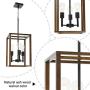 3 Light VINLUZ Wood Metal Chandelier Rustic Industrial Pendant Lighting Dark Walnut with Wood Frame Hanging Light Fixture Adjustable Chain for Kitchen Island Foyer Dining Room