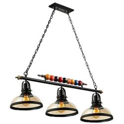 Industrial Vintage Chandelier-LITFAD 3 Lights Island Light Edison Metal Pendant Lamp Fixture with Glass Shade Special Billiard Ball Decoration in Black Finish,UL Listed