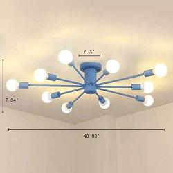 RUNNUP Contemporary Colorful Nordic Semi-Flush Mount Sputnik Ceiling Light 10 Lights Chandelier Light Metal Suspension Light for Kitchen Living Room Dining Room,Blue