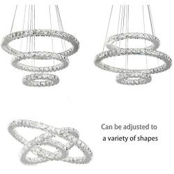 SEFINN FOUR LED Chandelier Modern Flush Mount Crystal Ceiling Pendant Lights 60 inch Length 28 inch Outer Diameter, Round 3 Rings(30+50+70)