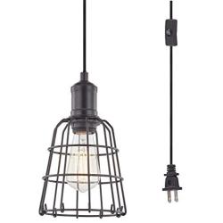 LeeZM Industrial Pendant Light Plug in Hanging Light Fixture Ceiling Light Vintage Hanging Lamp Plug in Pendant Lighting with Cord for Kitchen Island, Living Room, Bedroom Mini Black Cage Swag Lamp