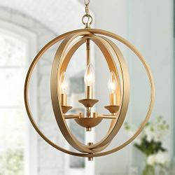 KSANA Gold Orb Chandelier, Modern Globe 3 Light Fixture for Dining & Living Room, Bedroom, Foyer and Kitchen