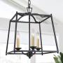 LALUZ 3-Light Lantern Chandelier Light Fixture in Black and Gold Finish, Modern Industrial Lantern Square Cage Pendant Light for Kitchen Island Foyer Entryway Bedroom