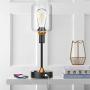 Industrial Table Lamp, Fully Dimmable Nightstand Lamp with 2 USB Charging Ports and AC Outlet, Clear Glass Shade Modern Lamp for Bedroom Living Room, Office, 6W 2700K LED Bulb Included