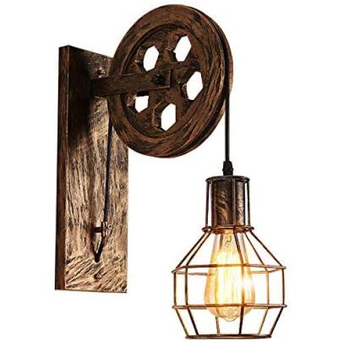 BAYCHEER Creative Industrial Lift Pulley Wall Lights Cool Industrial Light Fixture with Wheel 1 Light Vintage Wall Sconce for Hallway, Barn Restaurant, Bakery Bronze