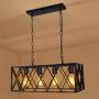 Henveton Industrial Kitchen Island Light, 4-Light Rectangular Farmhouse Pendant Lighting Vintage Hanging Fixtures Light Metal Caged Chandeliers for Dining Room
