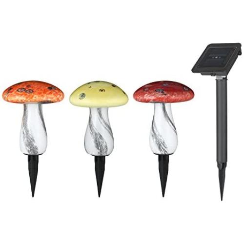 Solar LED Path Light 3-Pack 2X Brighter (2.4-Lumen) Red, Yellow, Orange Mushrooms