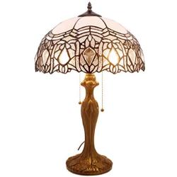 Tiffany Style Table Lamp Stained Glass Bedside Desk Reading Light W16H24 Inch White Crystal Shade S508W WERFACTORY Lamps Parent Lover Friend Kid Living Room Bedroom Bar Office Antique Art Craft Gifts