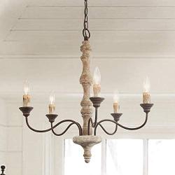 LNC French Country Chandelier, Farmhouse Handmade Distressed Wood 5 Lights Fixture for Dining & Living Room, Bedroom, Kitchen, Stairway, Bathroom