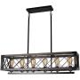 Beuhouz 37.8'' Long Wood Chandelier Light for Kitchen Island, Metal Farmhouse Dining Room Lighting Rectangle Rustic Chandelier Billiard Light 6 Lights Edison E26 8001A