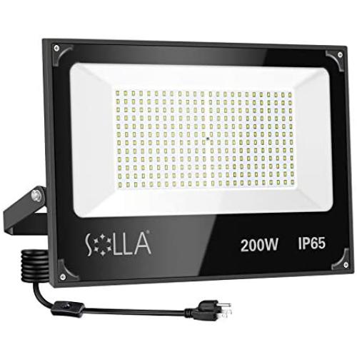 SOLLA 200W Led Flood Light with Plug, 16000lm 6000K Daylight White Security Light Exterior Flood Lighting, Outdoor Indoor Lighting Fixture Landscape Floodlight Spotlight for Yard,Garden,Garage,Rooftop