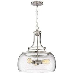 Charleston Satin Nickel Pendant Chandelier 16'' Wide Rustic Farmhouse Seeded Clear Glass LED 3-Light Fixture for Dining Room House Island Entryway Bedroom Living Room - Franklin Iron Works