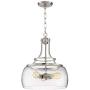 Charleston Satin Nickel Pendant Chandelier 16'' Wide Rustic Farmhouse Seeded Clear Glass LED 3-Light Fixture for Dining Room House Island Entryway Bedroom Living Room - Franklin Iron Works