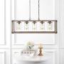 JONATHAN Y JYL7478A Zeniba 36'' 5-Light Linear Adjustable Iron/Seeded Glass Farmhouse LED Pendant, Brown Rustic,Industrial,Vintage,Cottage Dimmable, for Dining, Living Room, Kitchen